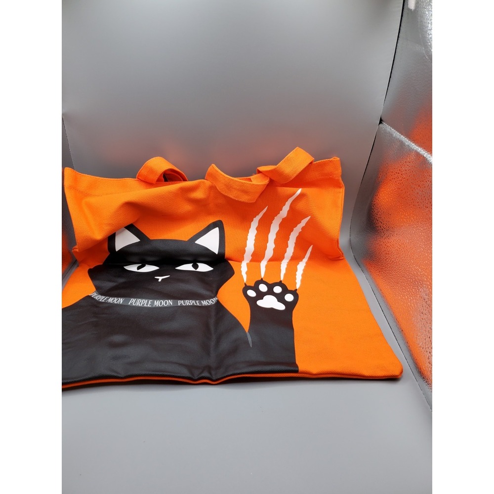 Purple Moon "Witch's Whiskers" Tote Bag, an orange canvas Halloween bag